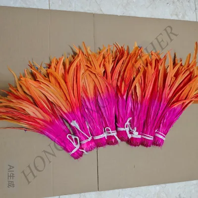 Factory Direct 2-Tone Long Rooster Tail Feather Strung, Bleached & Dyed, Bulk Orders Available