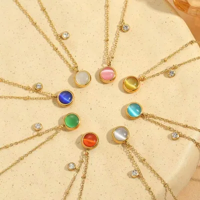 Tarnish Free Stainless Steel Opal Necklace for Women Waterproof White Opal Pendant Minimalist Jewelry Wholesale