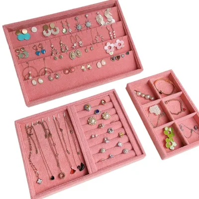 Spot pink Ice Flower Velvet Ring Earrings Necklace Storage Tray Jewelry Display Rack Tray