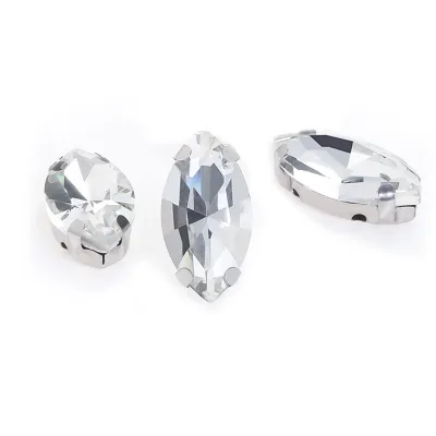 3*6mm White Clothing Processing Accessories, Horse Eye Shape Hand-sewn Buckle, Crystal Glass Beaded Hole Buckle