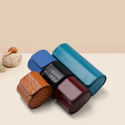 Luxury Ostrich Pattern Leather Single Double Triple Watch Roll Custom Inside LogoTravel Case Box Watch Case for Men