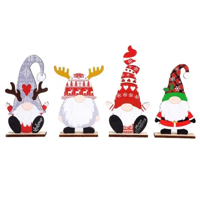 Wholesale Wooden Faceless Cartoon Animal Santa Desktop Gift Handmade Wooden Figures Christmas Decoration Ornament