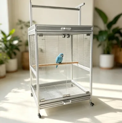 2020 Aluminum-Profile Parrot Cage Panoramic Tempered Glass With Pull-Out Waste Tray