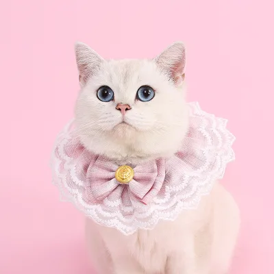 NEW Cat & Dog Products Winter Cotton Adjustable Pet Bow Bib with Lace Edges Striped Fabric Sweet Spring and Summer Styles