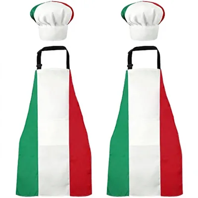 SATINIOR Italian Bib Apron with 1-4 Pockets Italy Flag Design Red Green Colors Unisex Adult Kitchen Apron for Party Cooking Use
