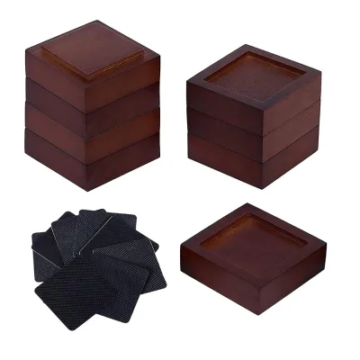 Wood Bed Risers with Non-slip Rubber Pad and Non-Slip Recessed Hole Furniture Riser square Bed Risers