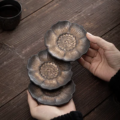 Lotus coaster Japanese Gilding Iron Glaze Vintage Ceramic Teacup Mat Cup Saucer Saucer Tea Ceremony Utensil Coasters