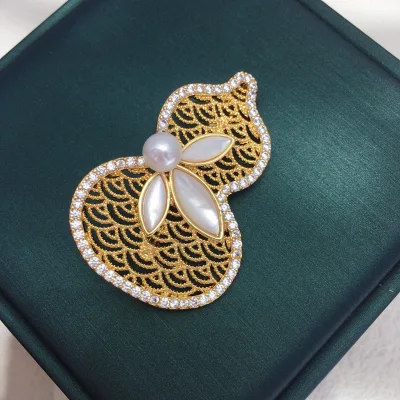 Natural Freshwater Pearl New Chinese Tungsten Fritillaria Gourd Women's Brooch Good Luck Corsage All-match Brooch