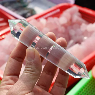 Hand Carved Natural Tibetan Vogel Crystals Healing clear Double Terminated Quartz Wand