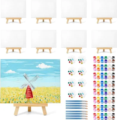 8 Pack 8x10in Canvas Painting Kit, Canvases Board & Easel & Acrylic Paint Set for Adults, Drawing Boards with Palette & Brushes