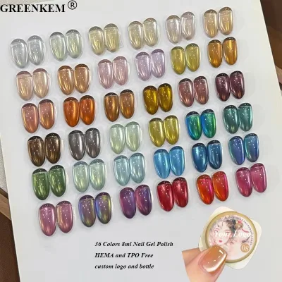 8ml 36 Colors Jar Packaging Cat Eye Nail Gel Polish Custom Logo Label Professional UV Nail Gel Polish