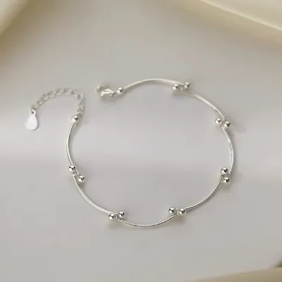 2024 New 925 Silver Material Bright Silver Ball Curve Bracelet