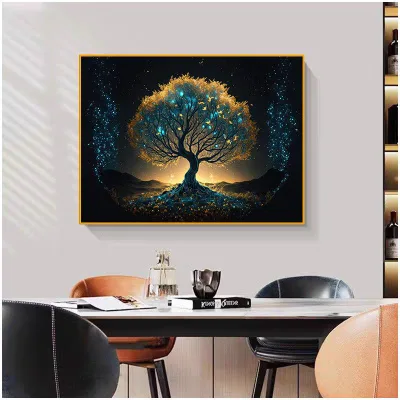Home Decor 3D Wholesale Fashion Trendy Design Money Tree Modern Minimalist Golden Vibrant Crystal Porcelain Decoration Painting