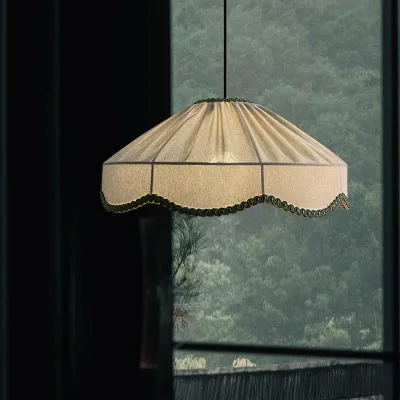 French Mid-Century Bohemian Style Chandelier New Chinoiserie Retro Fabric Dining Bedroom Lamp E27/E26 Base Middle Size for