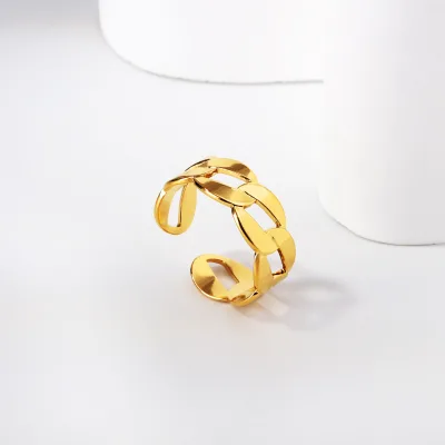 Wholesale Custom Geometric Rings, Niche Design Hollow Hexagonal Stainless Steel Adjustable Open Band Daily Jewelry