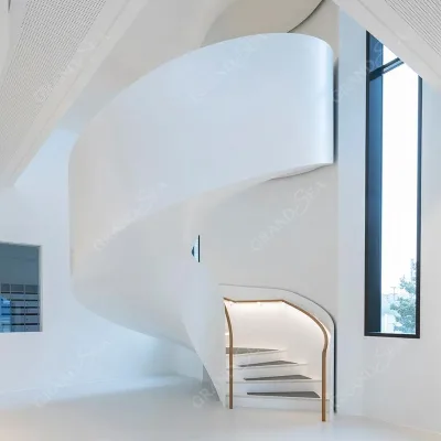 Modern Elegant Style Stringer Curved Spiral Staircase with Oak Tread Customized Indoor Stair for Apartment