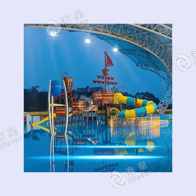 Wonderful Parent-child Water Park Play House Pouring Equipment with Stainless Splash Pad FRP Water Slide for Sale