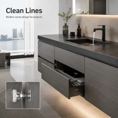 Eco Friendly FSC Plywood Box Bathroom Vanities with Solid Wood Doors and Quartz Top for Australian Residences