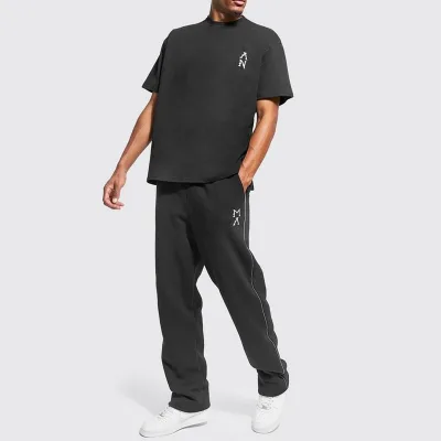 OEM Custom African Logo High Quality 100% Cotton 2 Piece Set Jogger Sweatpants and T Shirt for Men