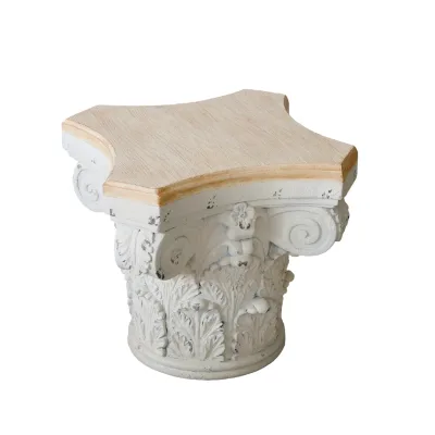 European-style Vintage Relief Roman Column Faux Wood-grain Panel China-made Painted Color Indoor Home Living Room Side Table
