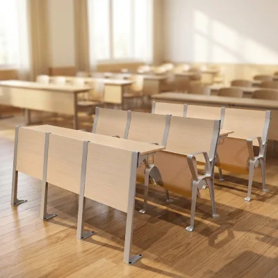 Modern Design Durable Eco-Friendly School Classroom Desk and Chair Set with Writing Tablet with Aluminum Alloy Legs