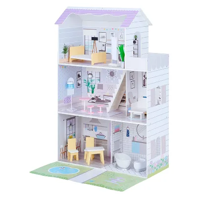 Simple and Atmospheric Three-story with Garden City House for Dolls Mansion with Furniture for Girls