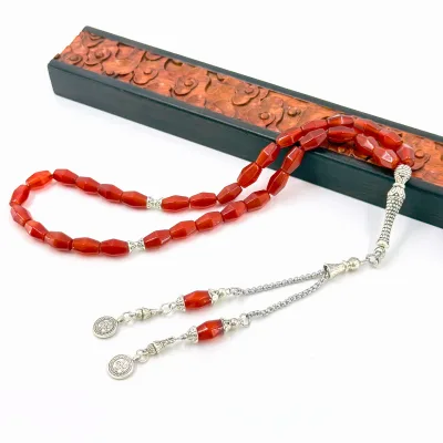 Islamic Prayer Beads, Red Agate Beads, 8 * 12mm, 33pcs, Misbaha Muslim Prayer Beads, Arabic Bracelet, Praise Him Tisbiha Rosary