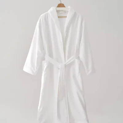 Luxury Double Layer Hotel Style Bathrobe High End White Shawl Collar Bath Robe With Unisex