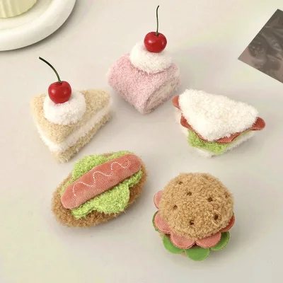 Three-Dimensional Plush Stuffed Sandwich Hamburger Cake Cartoon Simulation Dessert Food Hair Keychain Accessories Afternoon Tea
