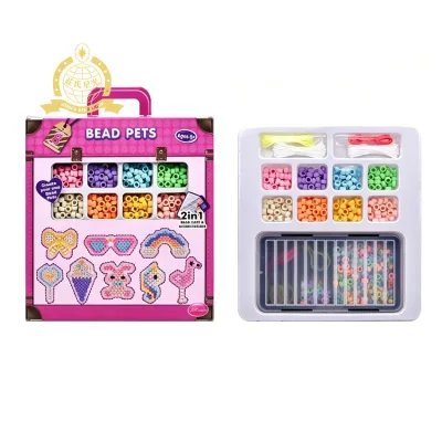 Portable Suitcase Bead Pets 2in1 DIY Fuse Perler Beads Kit Children Handmade Iron Bead Craft Set Educational Puzzle Toy Gift Box