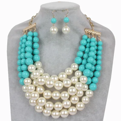CZX11154 Pearl Necklace Glass Bead Statement Necklace Women Jewelry Set