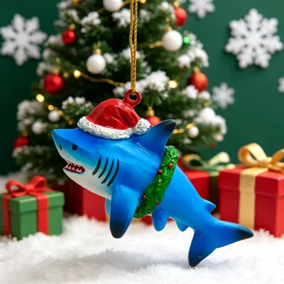 Wholesale Custom Logo Ocean Animal Souvenir Resin Shark Pendant Christmas Decoration Shark Ornament Christmas