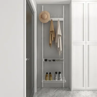 Contemporary House Hallway Hanging Shelve with Plastic Box for Key or Small Items Shoe Rack and Trouser Rack White Porch Rack
