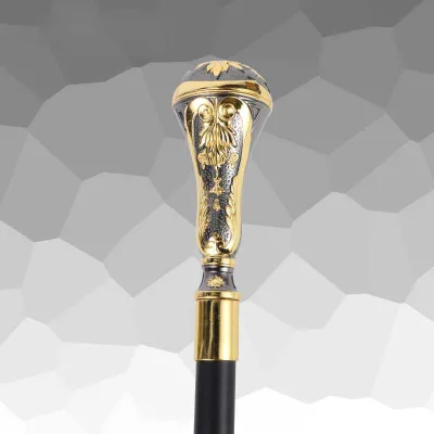 Black Gold Dome Conical Embossed Alloy Walking Cane, Vintage European Floral Metal Walking Stick, Detachable Senior Scepter Gift