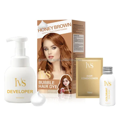 IVS OEM Semi Permanent Natural Honey Brown Hair Shampoo Foam Bubble Color Hair Dye Cream