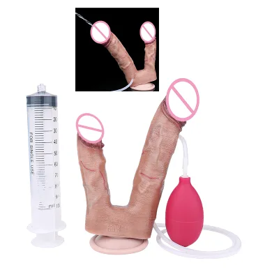 Realistic Double Ended Layer Squirting Dildo for Women or Couples Orgsm Anal Plug Masturbator Device with Strong Suction Cup