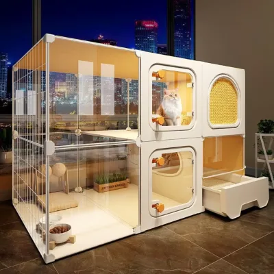 Panoramic fabric rectangular extra-large free-space pet cat villa indoor cat cage toilet all-in-one cat house dog house