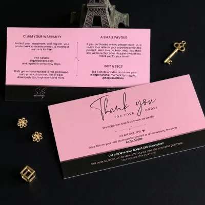 Wholesale Custom Brand Name Art Business Card Printing QR Code Think Pink Paper Thank You For Purchasing Business Card