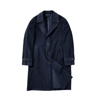 New Design Wholesale Casual Corduroy Trench Coat Long Jacket for Men