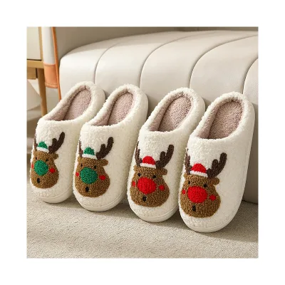 Winter Warm Couples Comfortable New Cute Soft Anti Slip Cartoon Christmas Slippers Gift for Home Indoor Outdoor