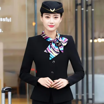 Stewardess Uniform Long Sleeve for Women Aviation College High Speed Rail Hotel Jewelry Beautician Workwear