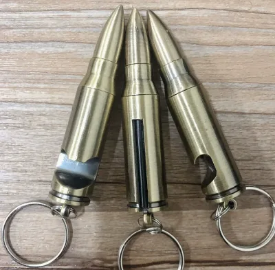 2026 Metal Bullet-shape Flint Match Oil Cigarette Kerosene Lighter with Keychain