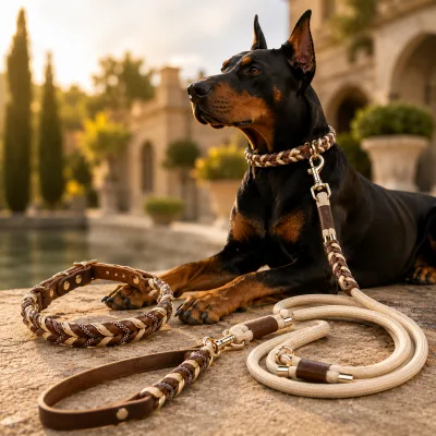 Luxury Braided Genuine Leather Dog Leash Premium Pet Walking Lead for Medium Large Dogs
