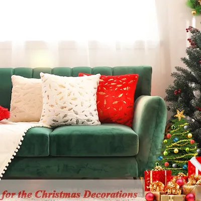 Christmas Dark Green Decorative Throw Pillow Cases with Silver Snowflake Glitter Faux Fur Cushion Covers for Sofa