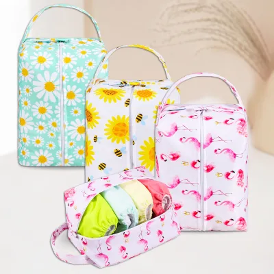 Portable Large Capacity Reusable 26*16*17cm Polyester Dry Wet Separation Diaper Bag with Custom Logo Print Pattern Wet Bag