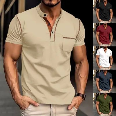 Men's Breathable Short-sleeve Half-button Henley Polo Shirt European And American Large Size Casual Sports T-shirt