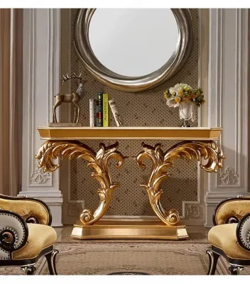European Luxury Neo-Classical Console Table Champagne Gold for Living Room Dining Entry Corridor Wall French Style Console