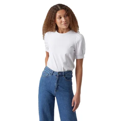 Factory Direct Sales Custom logo New Solid Color Button Crew Neck Puff Sleeve Oversize Women's T-shirt