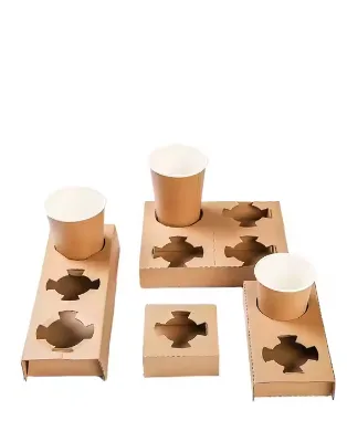 Disposable Milk Tea Cup Holder Corrugated Kraft Paper Takeaway Packaging Single/Double/Four Cup Holders Fixed Holder Base