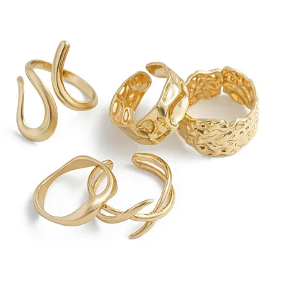 Vintage Fashion Jewelry Ring 6PCS Silver Gold Irregular Matte Open Cuff Ring Set